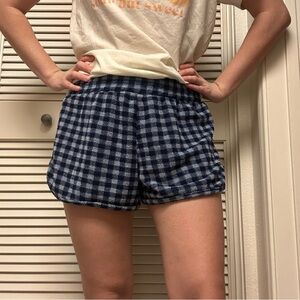 Anthropologie Navy Gingham High Waist Shorts